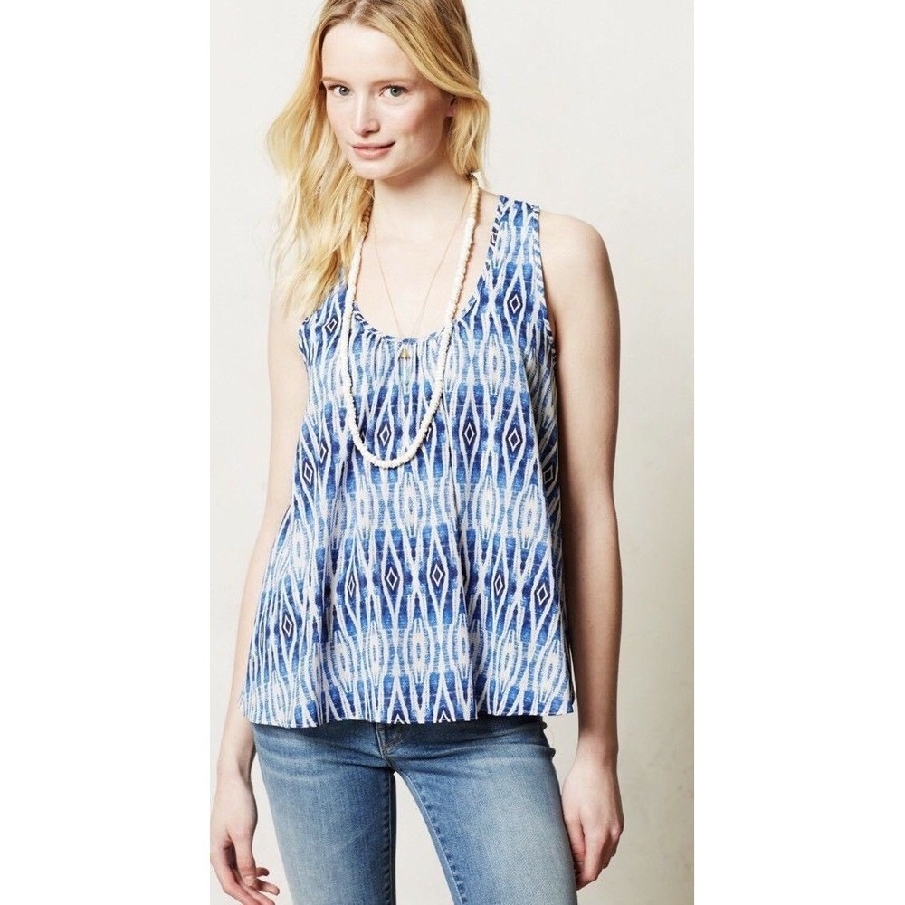 Meadow Rue Anthropologie‎ Blue Ikat Diamond Layered Split Back Tank Top Size 4